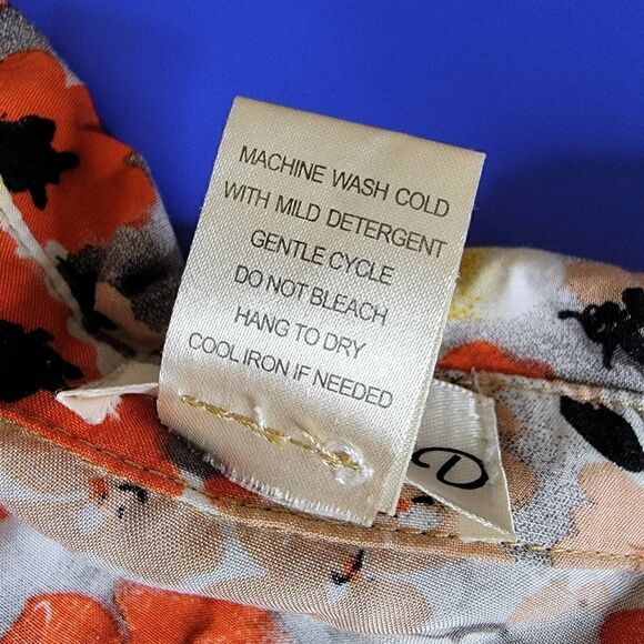 Ms Bella D Floral Long Sleeve Tie Hip Blouse Orange Gray Pink Size Small - Picture 5 of 14